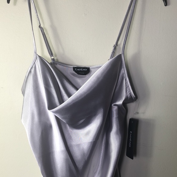 BEBE NWT Silver spaghetti strap slip dress SIZE: Large Armpit to armpit 21” - Picture 7 of 12